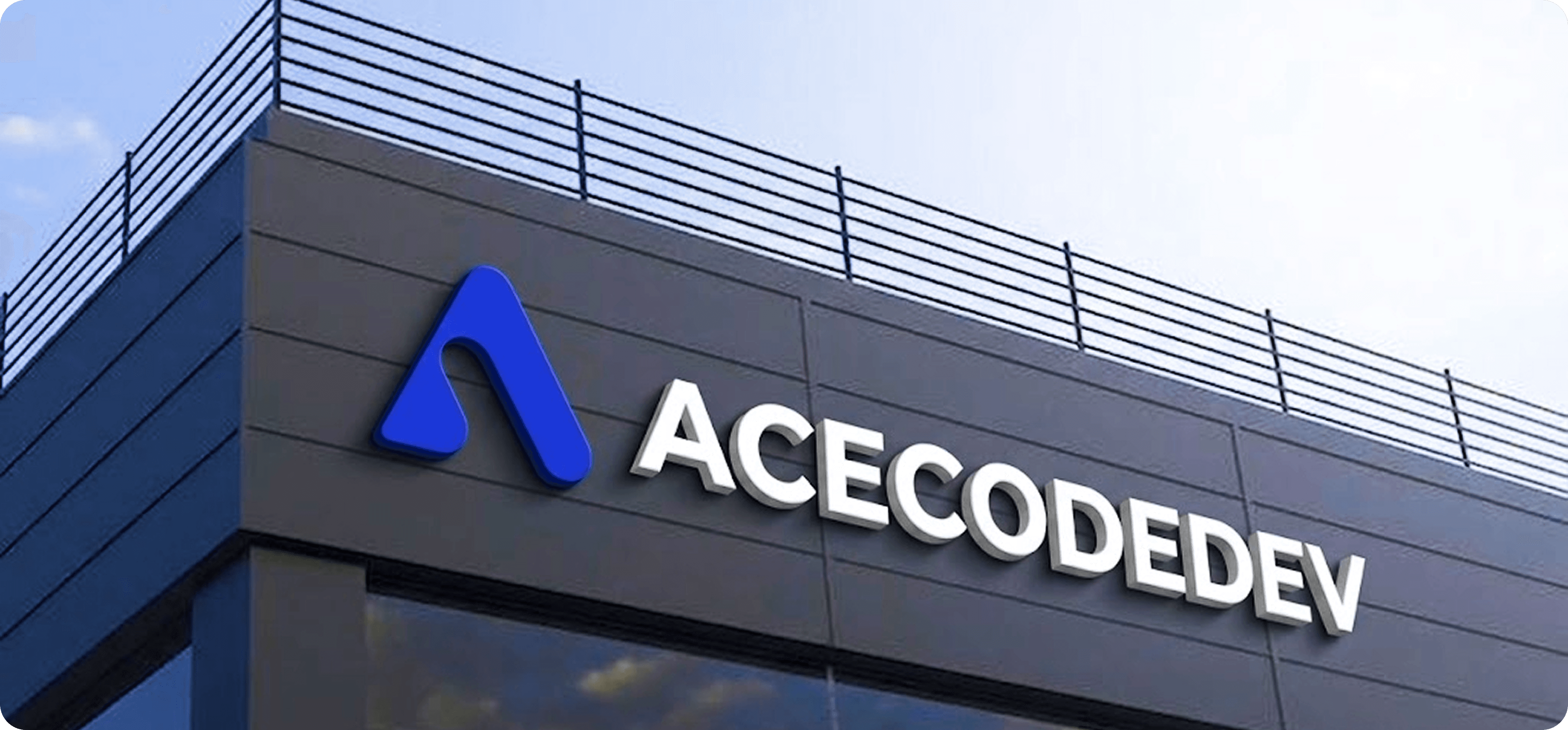 The Acecodedev logo mounted on the company's office building
